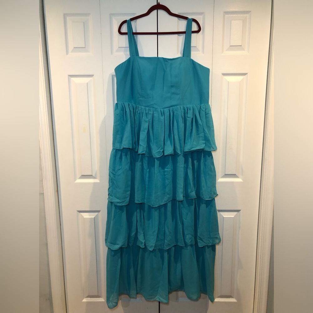 Blue Tiered Maxi Dress with Slit